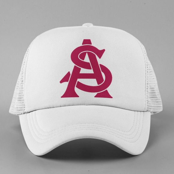 NEW Arizona State Sun Devils Monogram Logo Foam Trucker Mesh Snapback Hat WHITE - Picture 1 of 3